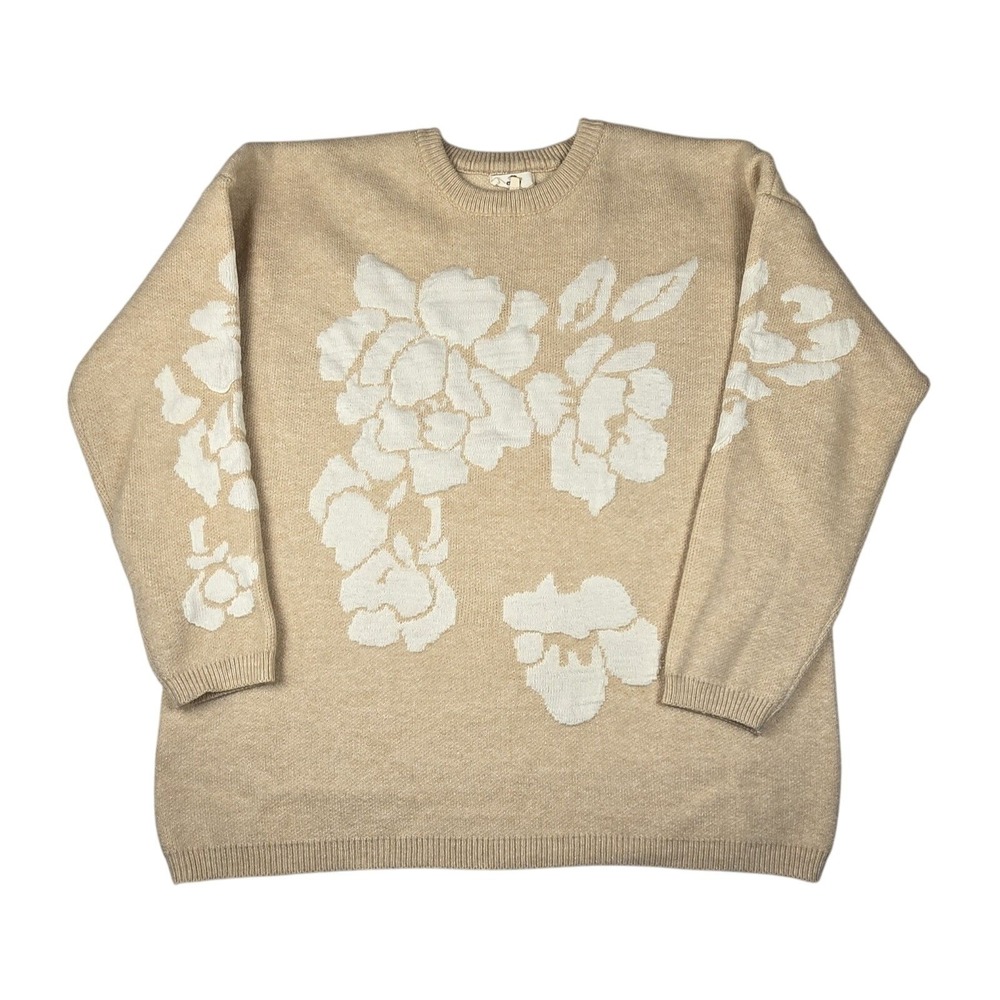 Entro‎ Floral Jacquard Knit Sweater Size 1X Feminine Cottagecore Boho Style